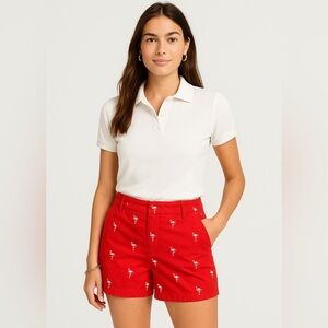 J.Crew Chino Broken-In Red Shorts Women’s Size 8 Flamingo Embroidered Cotton